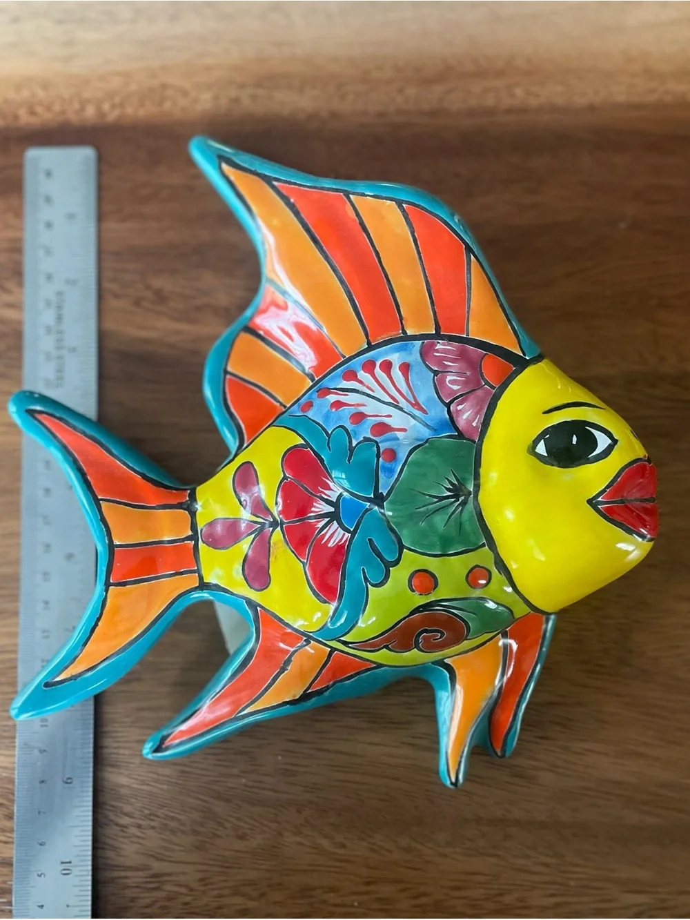 Colorful Ceramic Fish Décor - Vibrant Yellow, Orange & Turquoise